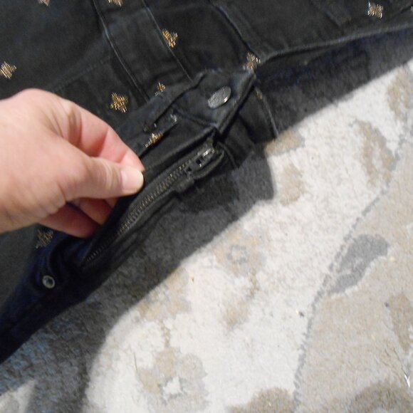 Free People Black Denim With Gold Thread Stars Overalls - Picture 4 of 12